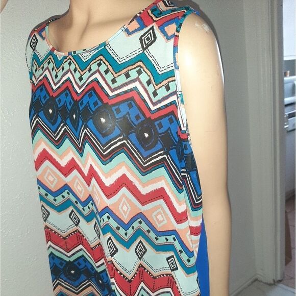 Rouge collection 2X sleeveless blue shirt w design - Picture 3 of 9